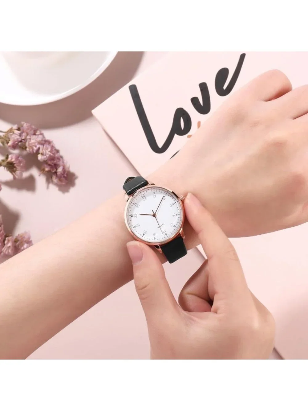Women's Black White Dial Dainty Analog Leather Waterproof Reloj Para Mujer Watch